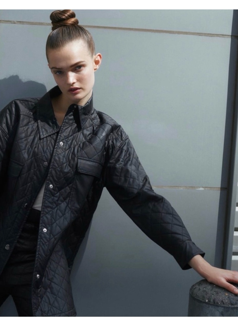 Zara Quilted Black Button-Front Jacket